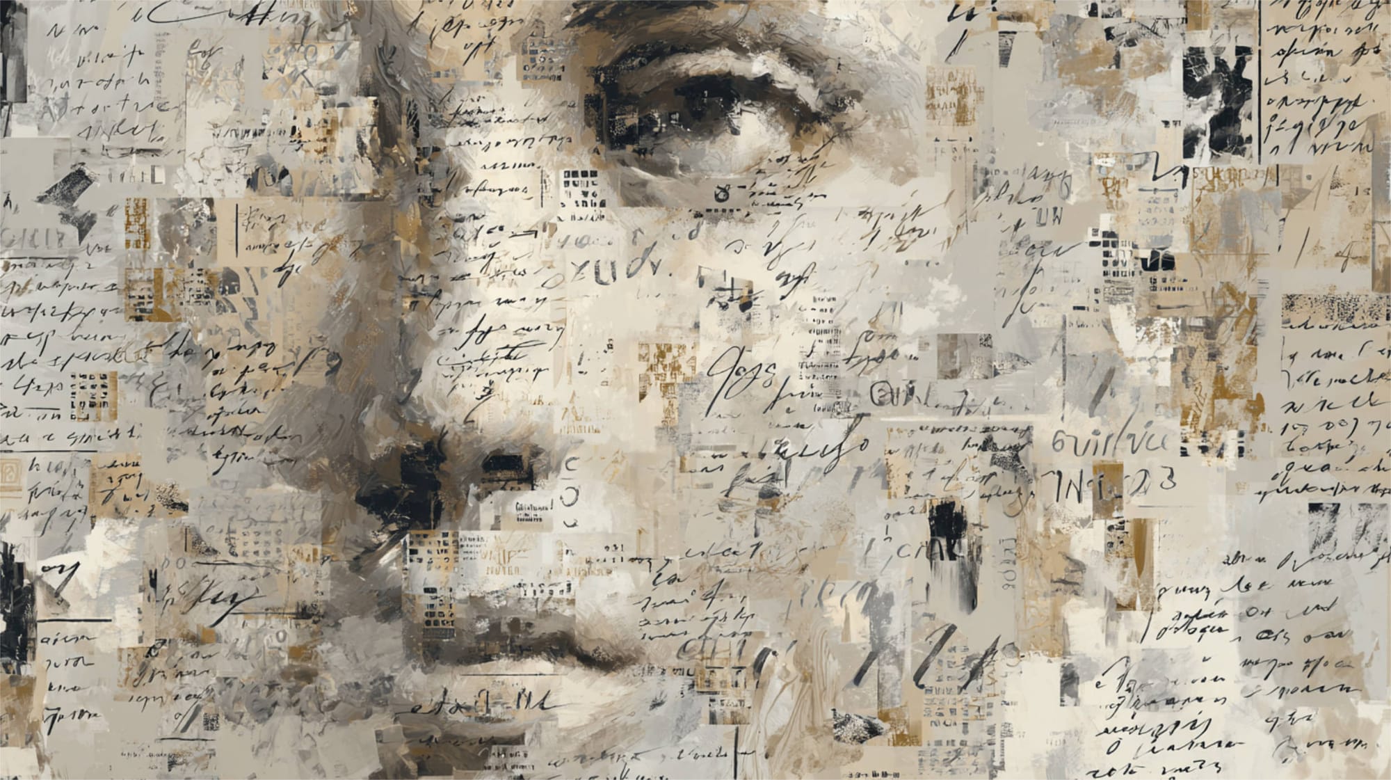 Human face with writing and textures over it. Abstract. 