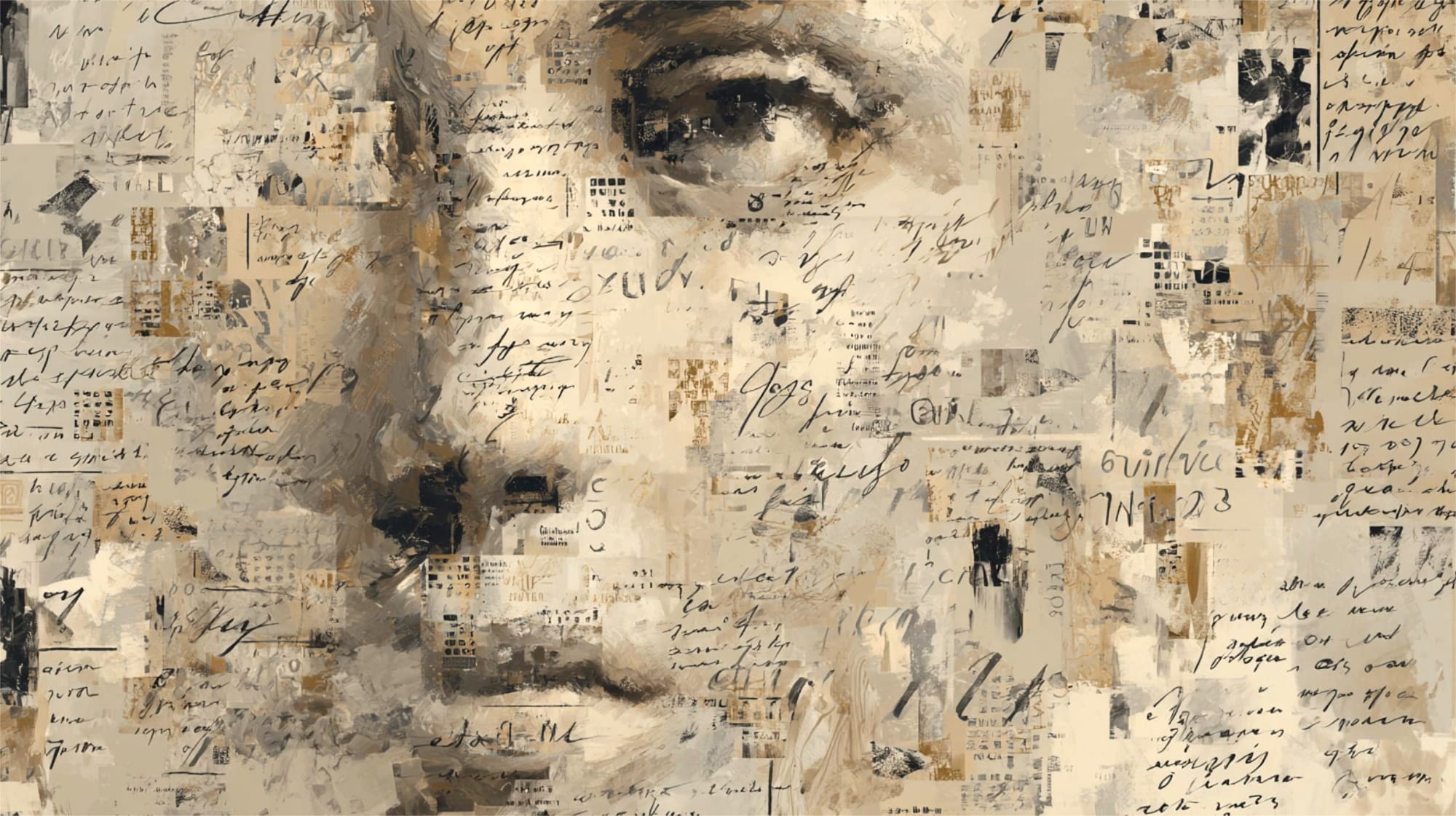 Human face with writing and textures over it. Abstract. 