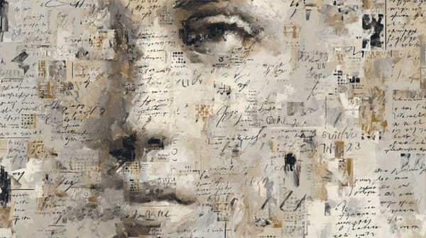 Human face with writing and textures over it. Abstract. 